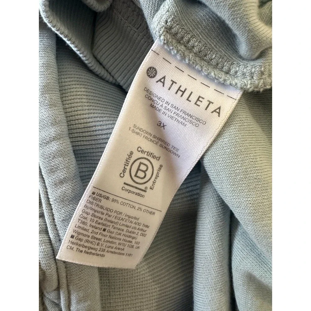 ✨2/$20 Athleta Sundown Shirred Pale Blue Pullover SS Sweatshirt Plus Size 3X - Picture 9 of 10